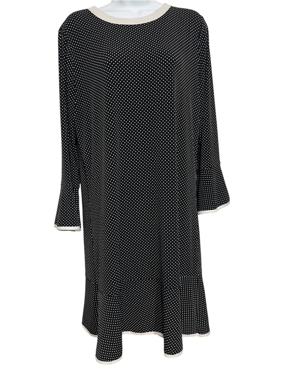 Michael Kors Black and White Polka Dot Shift Dress Bell Sleeve Size Large Party